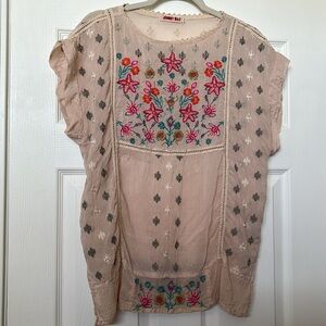 Johnny Was Austina Embroidered Semi-Sheer Top - Size Small